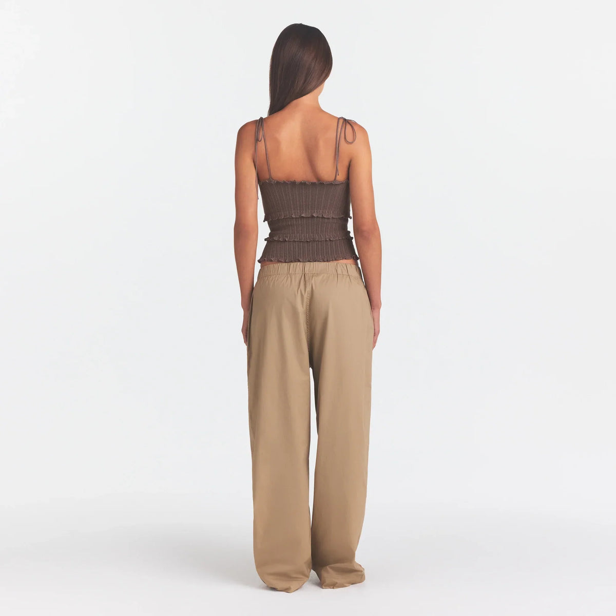 WOVEN COTTON OVERSIZED STRAIGHT LEG PANT | DESERT