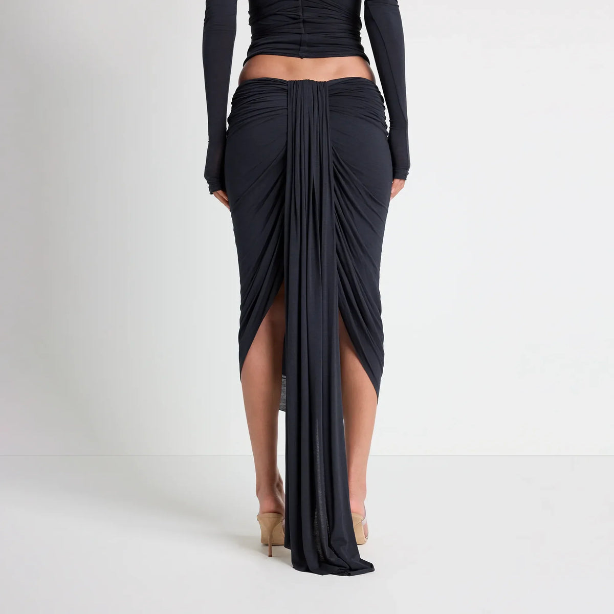 VETTESE X SKIMS SHEER MODAL DRAPED MIDI SKIRT | ONYX