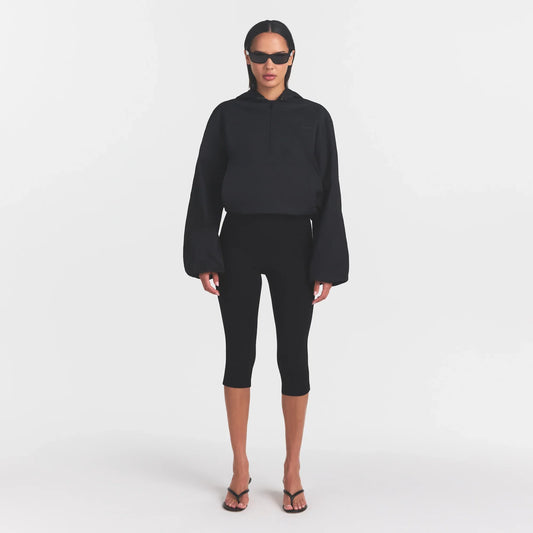 WOVEN COTTON HALF ZIP PULLOVER | ONYX