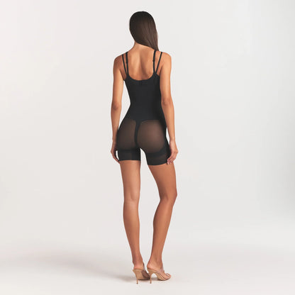 POWER MESH SHAPEWEAR CORE SCULPT OPEN BUST MID THIGH BODYSUIT | ONYX