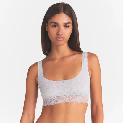 LIGHTWEIGHT COTTON LACE SCOOP BRALETTE | LIGHT HEATHER GREY