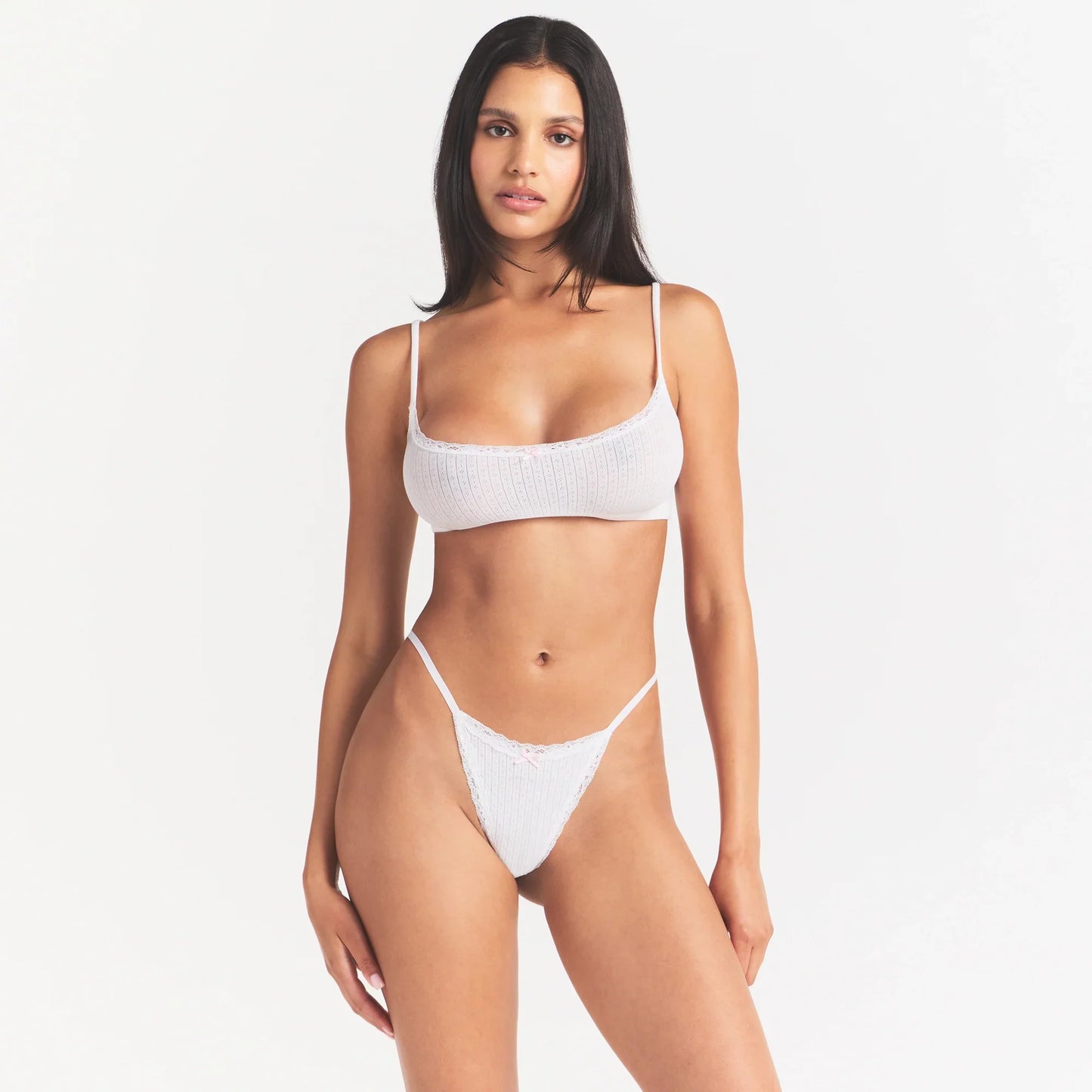 LIGHTWEIGHT COTTON POINTELLE SCOOP BRALETTE | SNOW PEONY PIN DOT