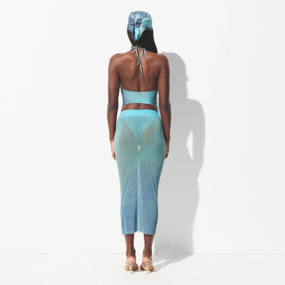MESH COVER-UPS MIDI SKIRT | CYAN FK BODY PRINT