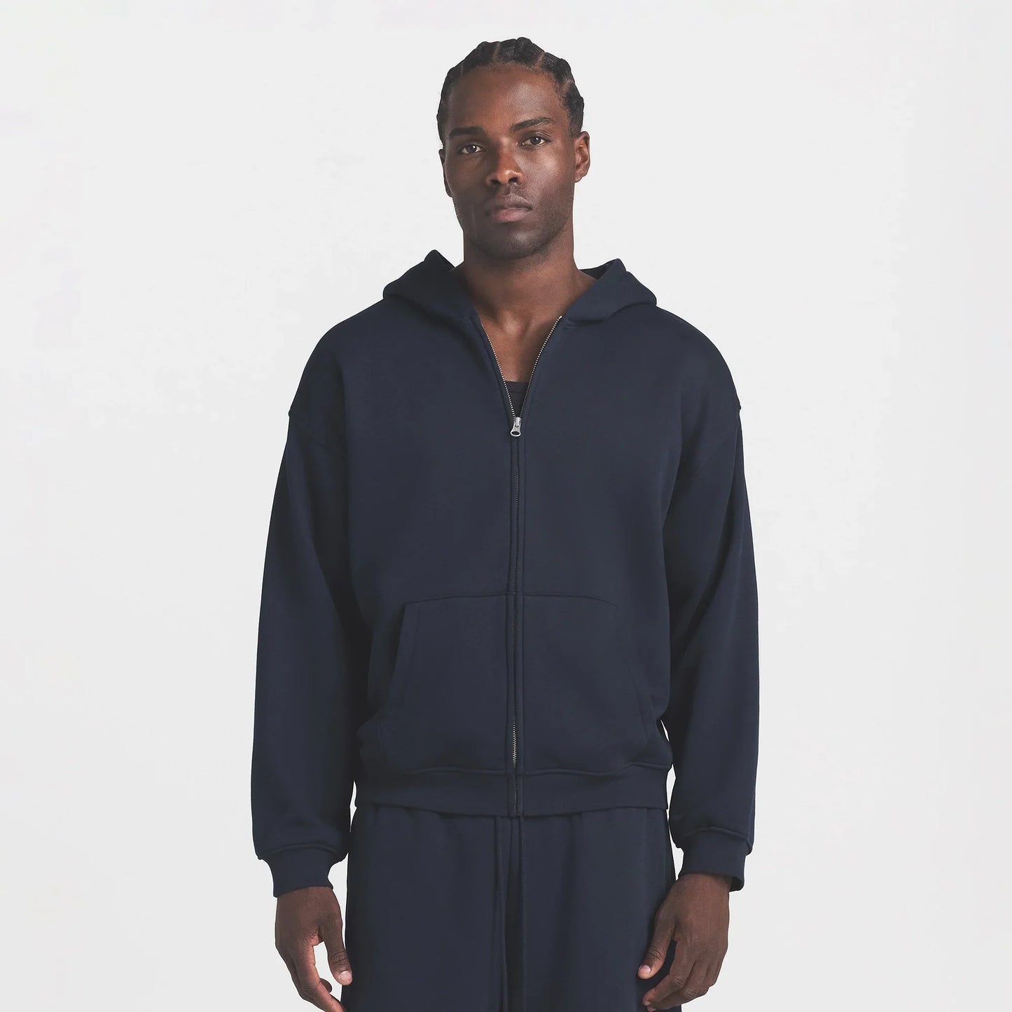 FLEECE LOUNGE MENS RELAXED ZIP UP HOODIE | NAVY