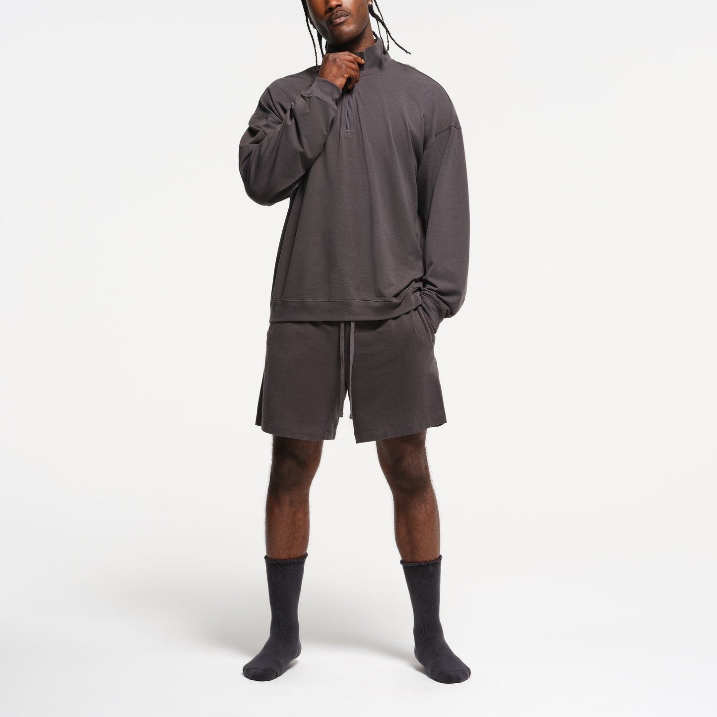 JERSEY LOUNGE MENS RELAXED QUARTER ZIP PULLOVER | ASH