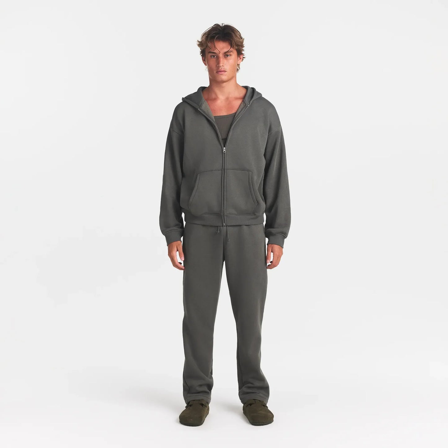 FLEECE LOUNGE MENS RELAXED ZIP UP HOODIE | JUNGLE