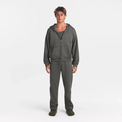 FLEECE LOUNGE MENS RELAXED ZIP UP HOODIE | JUNGLE
