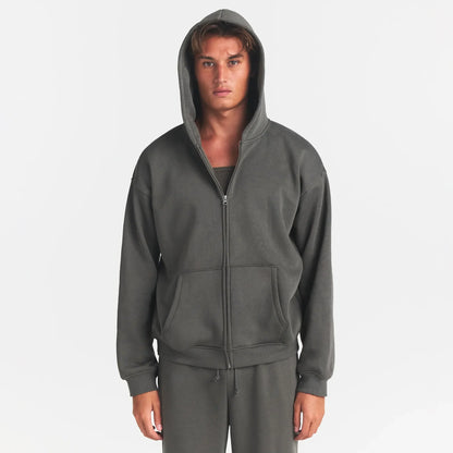 FLEECE LOUNGE MENS RELAXED ZIP UP HOODIE | JUNGLE