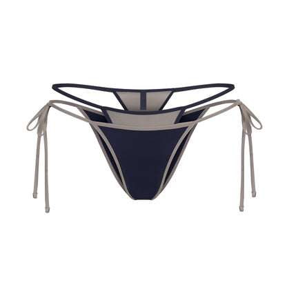 SIGNATURE SWIM LAYERED TIE SIDE BIKINI BOTTOM | NAVY CONTRAST