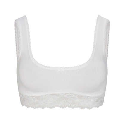 LIGHTWEIGHT COTTON LACE SCOOP BRALETTE | SNOW
