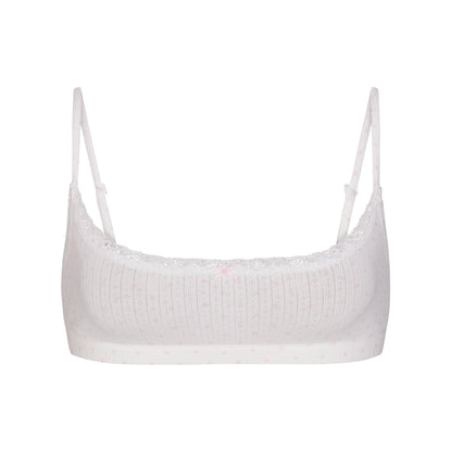 LIGHTWEIGHT COTTON POINTELLE SCOOP BRALETTE | SNOW PEONY PIN DOT