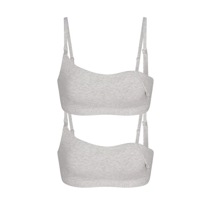 COTTON JERSEY MATERNITY NURSING SCOOP BRALETTE 2-PACK | LIGHT HEATHER GREY