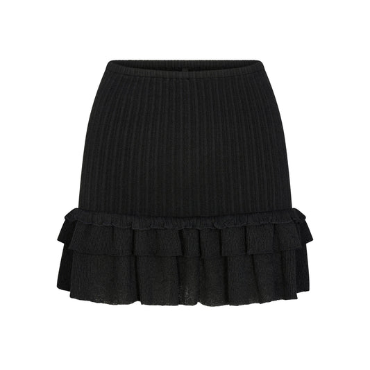 SHEER KNIT RUFFLE MINI SKIRT | ONYX