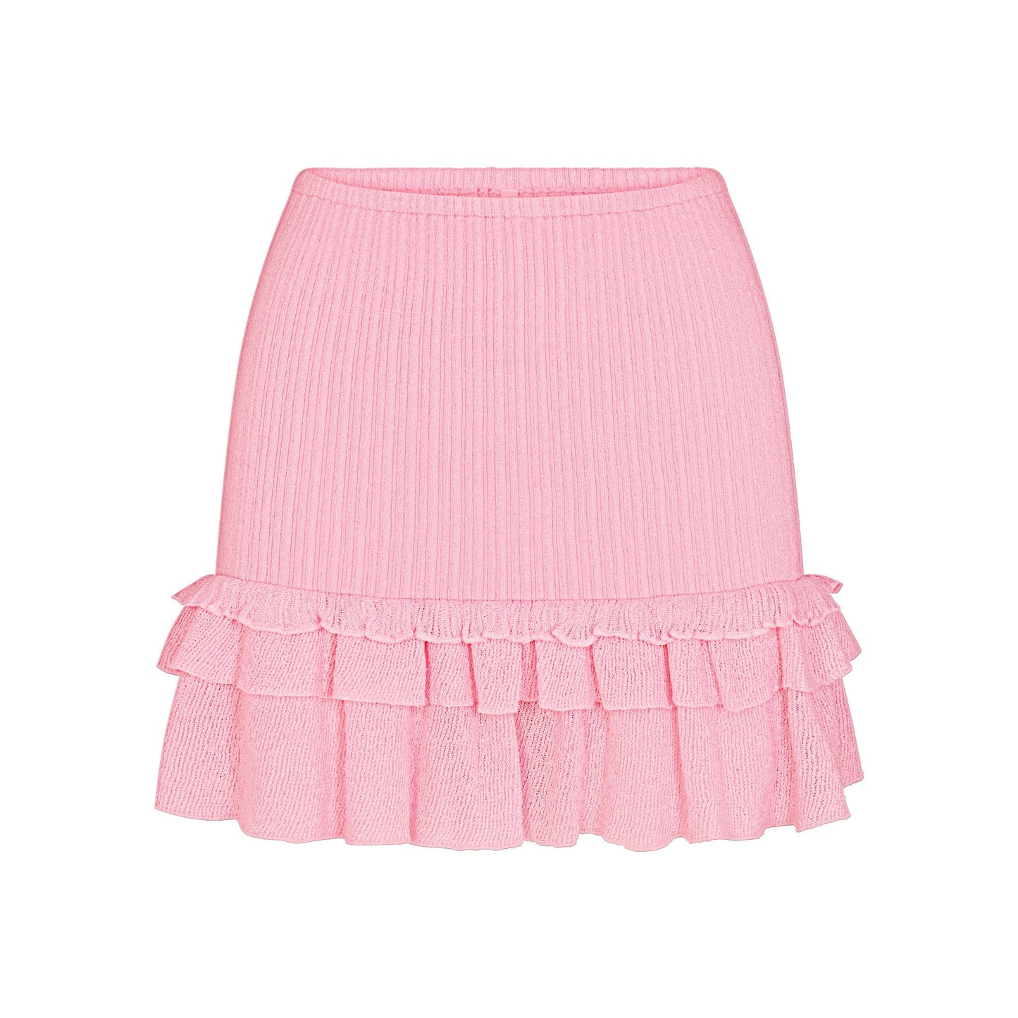 SHEER KNIT RUFFLE MINI SKIRT | PEONY