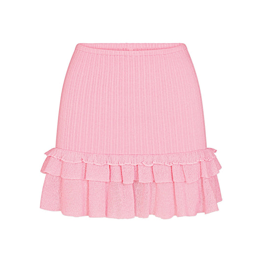 SHEER KNIT RUFFLE MINI SKIRT | PEONY