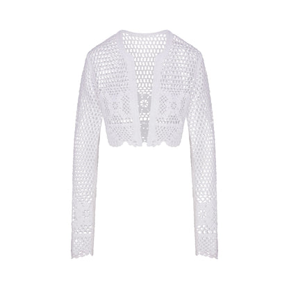 SWIM COVER-UPS CROCHET CROPPED CARDIGAN | SNOW