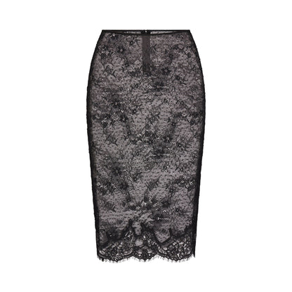 ULTRA FINE LACE MIDI SKIRT | OBSIDIAN