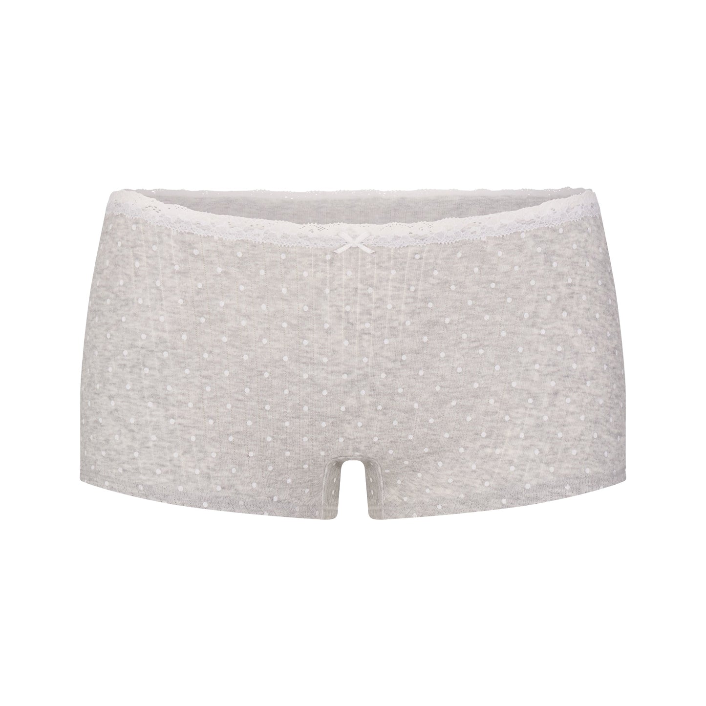 LIGHTWEIGHT COTTON POINTELLE LACE CAMI AND BOY SHORT SET | LIGHT HEATHER GREY PIN DOT