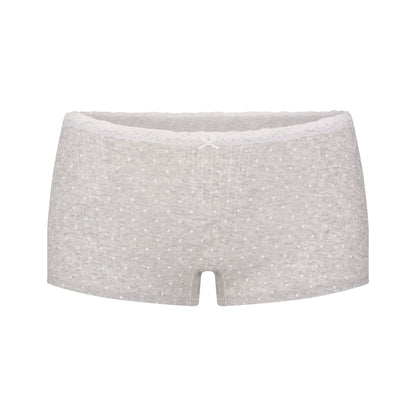 LIGHTWEIGHT COTTON POINTELLE LACE CAMI AND BOY SHORT SET | LIGHT HEATHER GREY PIN DOT