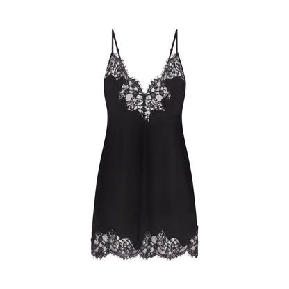 SILK LACE MINI SLIP DRESS | ONYX