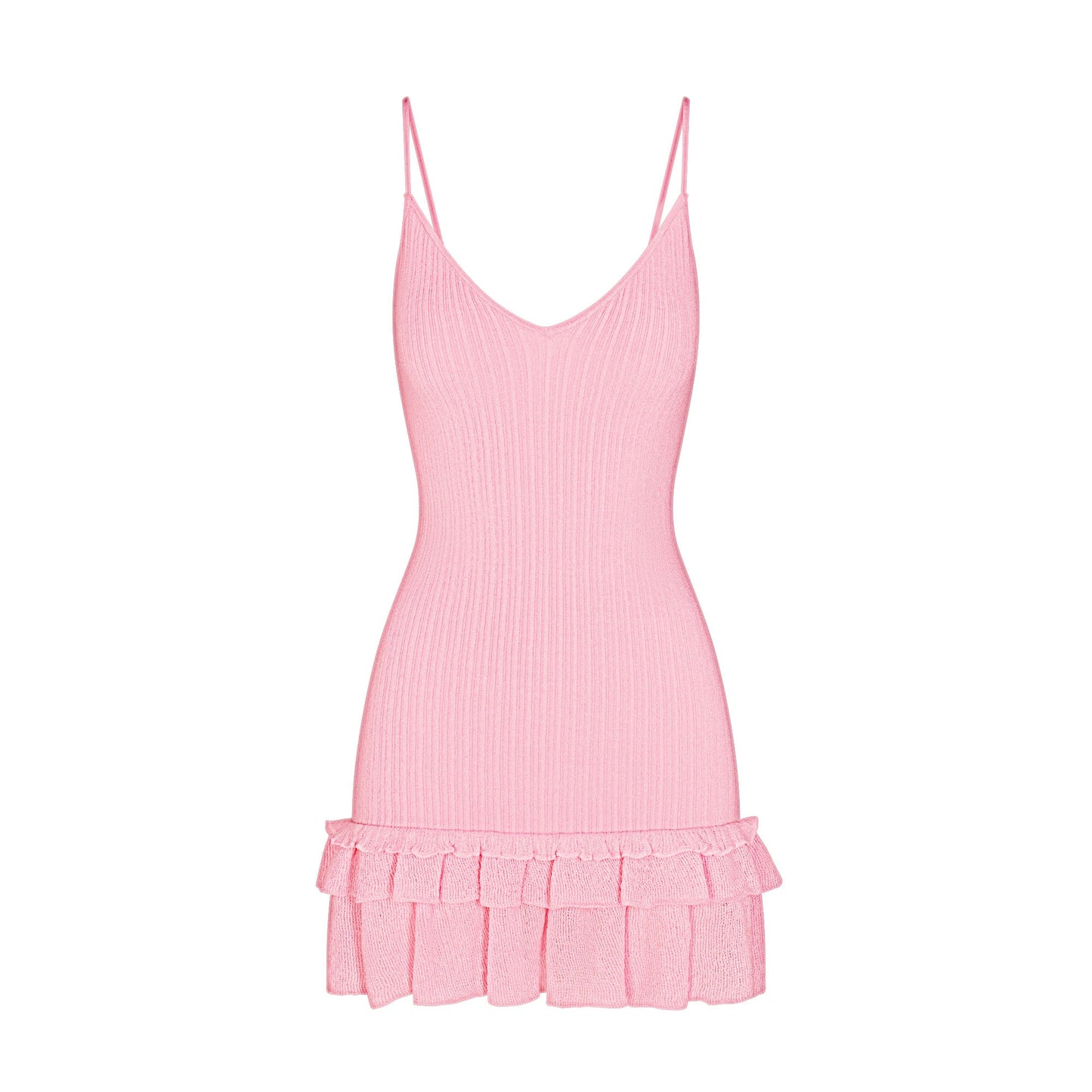 SHEER KNIT RUFFLE DRESS | PEONY