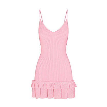 SHEER KNIT RUFFLE DRESS | PEONY