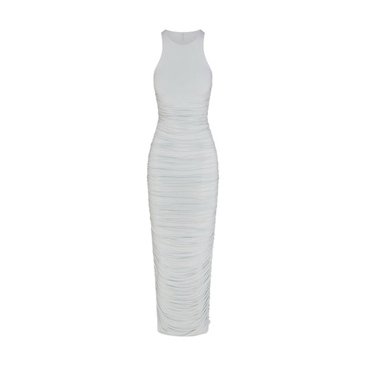 CUPRO JERSEY RUCHED LONG DRESS | PEARL