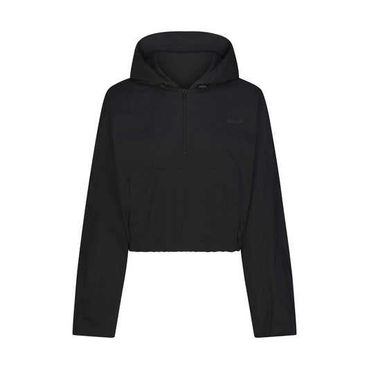 WOVEN COTTON HALF ZIP PULLOVER | ONYX