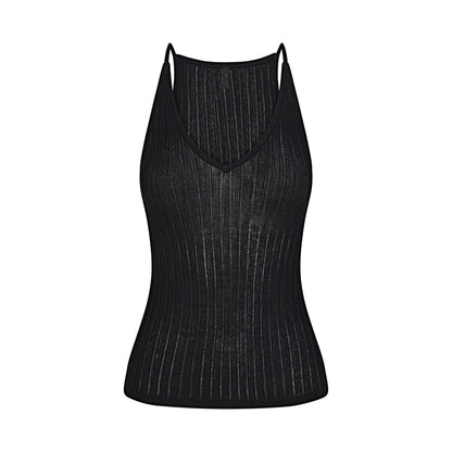 SHEER KNIT PLUNGE TANK | ONYX