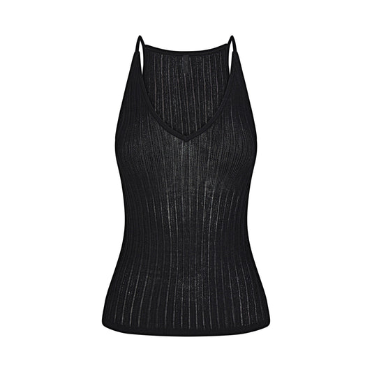 SHEER KNIT PLUNGE TANK | ONYX