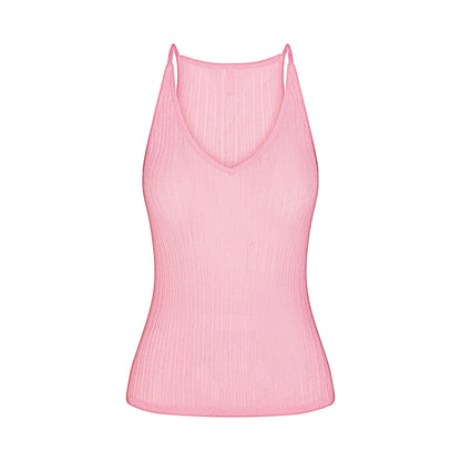 SHEER KNIT PLUNGE TANK | PEONY