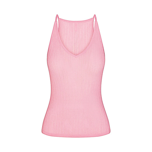 SHEER KNIT PLUNGE TANK | PEONY