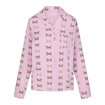 SKIMS SLEEP LONG SLEEVE BUTTON UP SET | PEONY BUTTERFLY PRINT