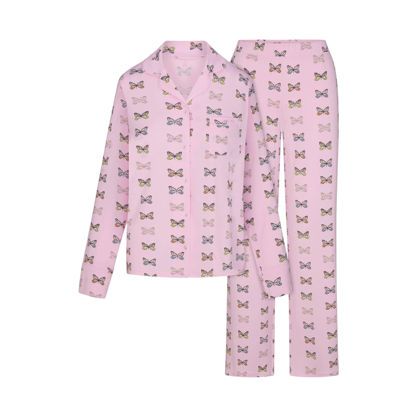SKIMS SLEEP LONG SLEEVE BUTTON UP SET | PEONY BUTTERFLY PRINT