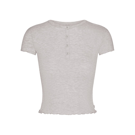 SKIMS SLEEP HENLEY AND FOLDOVER SHORT SET | LIGHT HEATHER GREY
