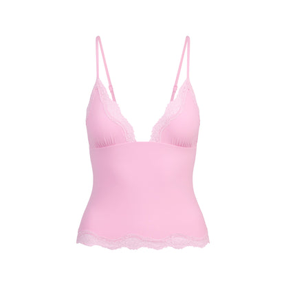 FITS EVERYBODY LACE TRIANGLE CAMI AND BOY SHORT SET | BUBBLE GUM TONAL