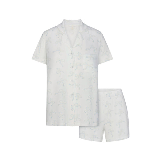 SOFT LOUNGE SHORT SLEEP SET | IVORY PEARL BOWS PRINT