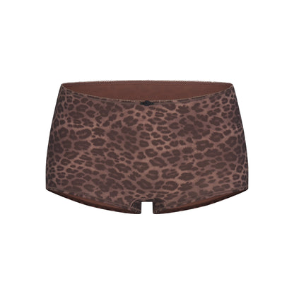 FITS EVERYBODY PICOT CAMI AND BOY SHORT SET | UMBER LEOPARD PRINT