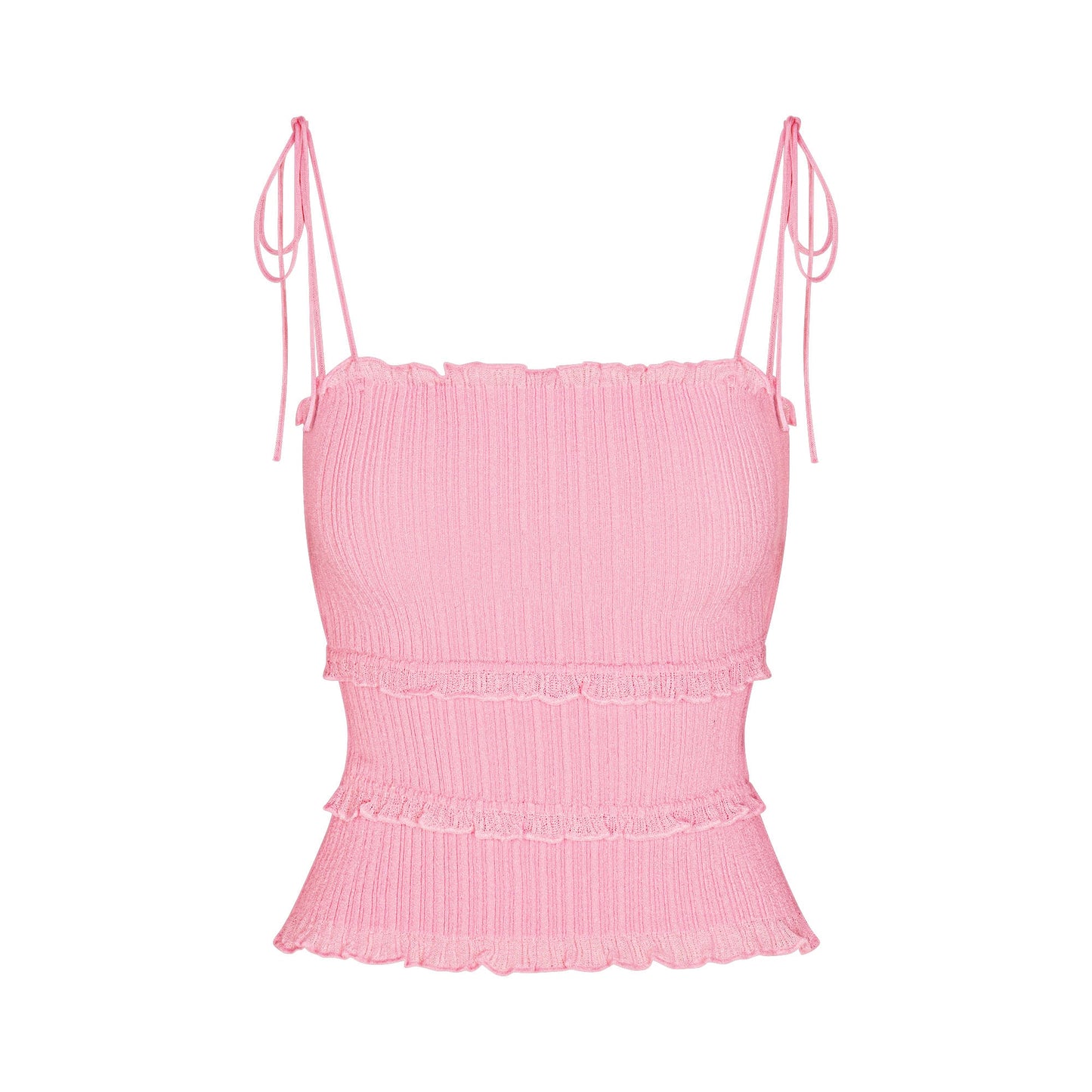 SHEER KNIT RUFFLE CAMI | PEONY