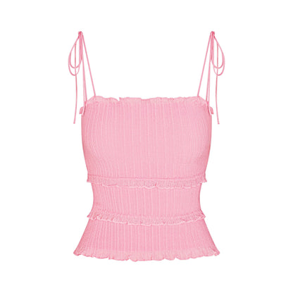 SHEER KNIT RUFFLE CAMI | PEONY