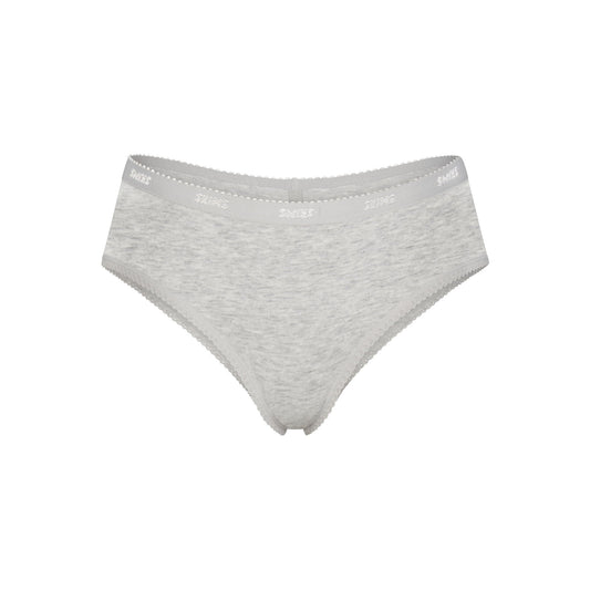 LIGHTWEIGHT COTTON LOGO PICOT HIPSTER | LIGHT HEATHER GREY