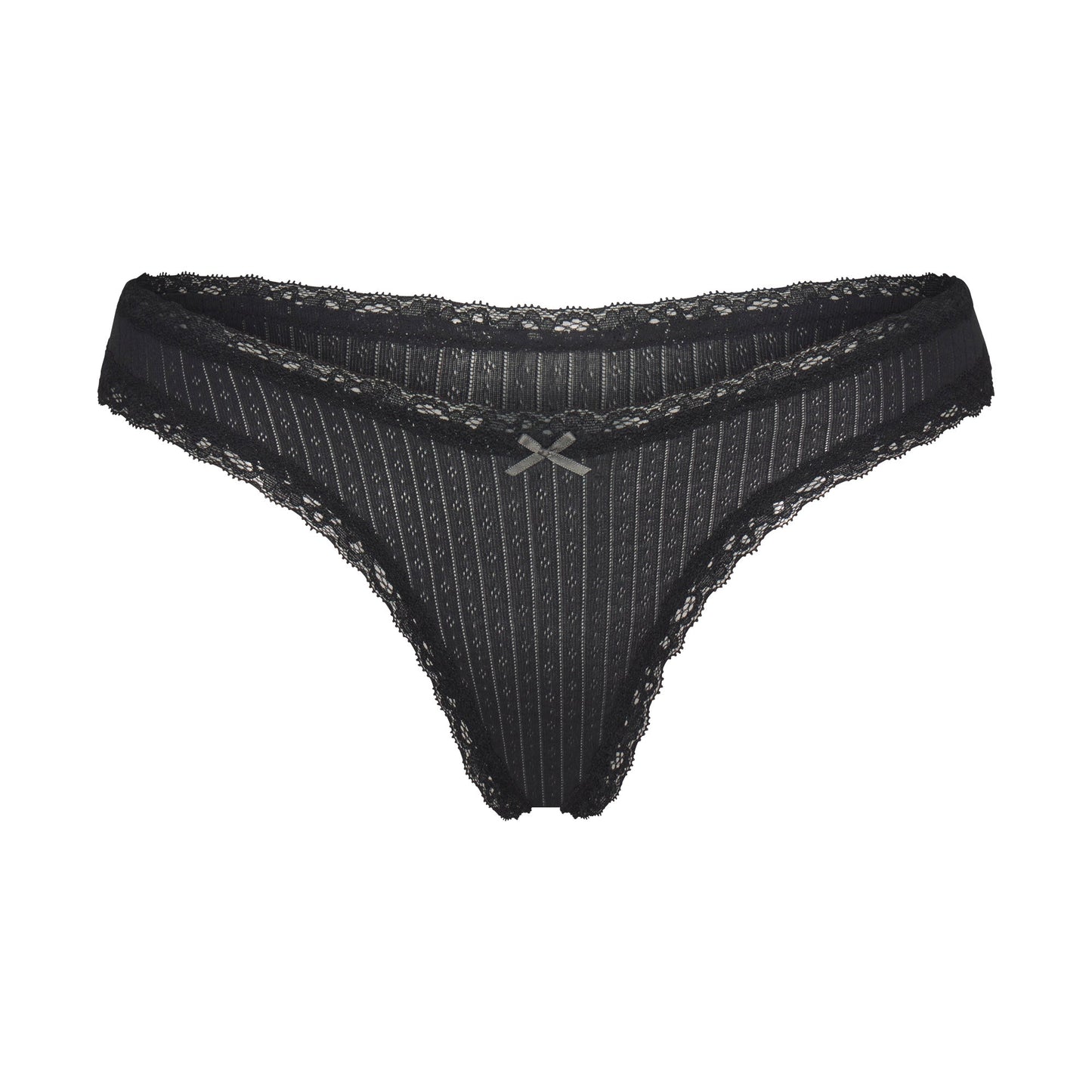 LIGHTWEIGHT COTTON POINTELLE LACE THONG | SOOT TONAL