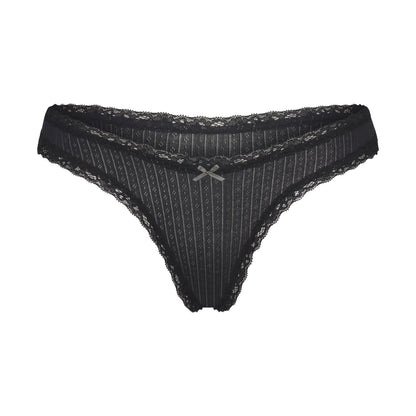 LIGHTWEIGHT COTTON POINTELLE LACE THONG | SOOT TONAL