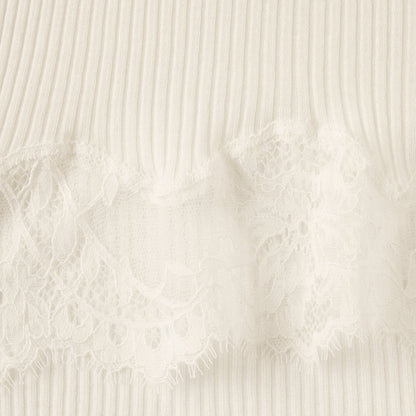 RIB KNIT LACE MINI DRESS | EGRET