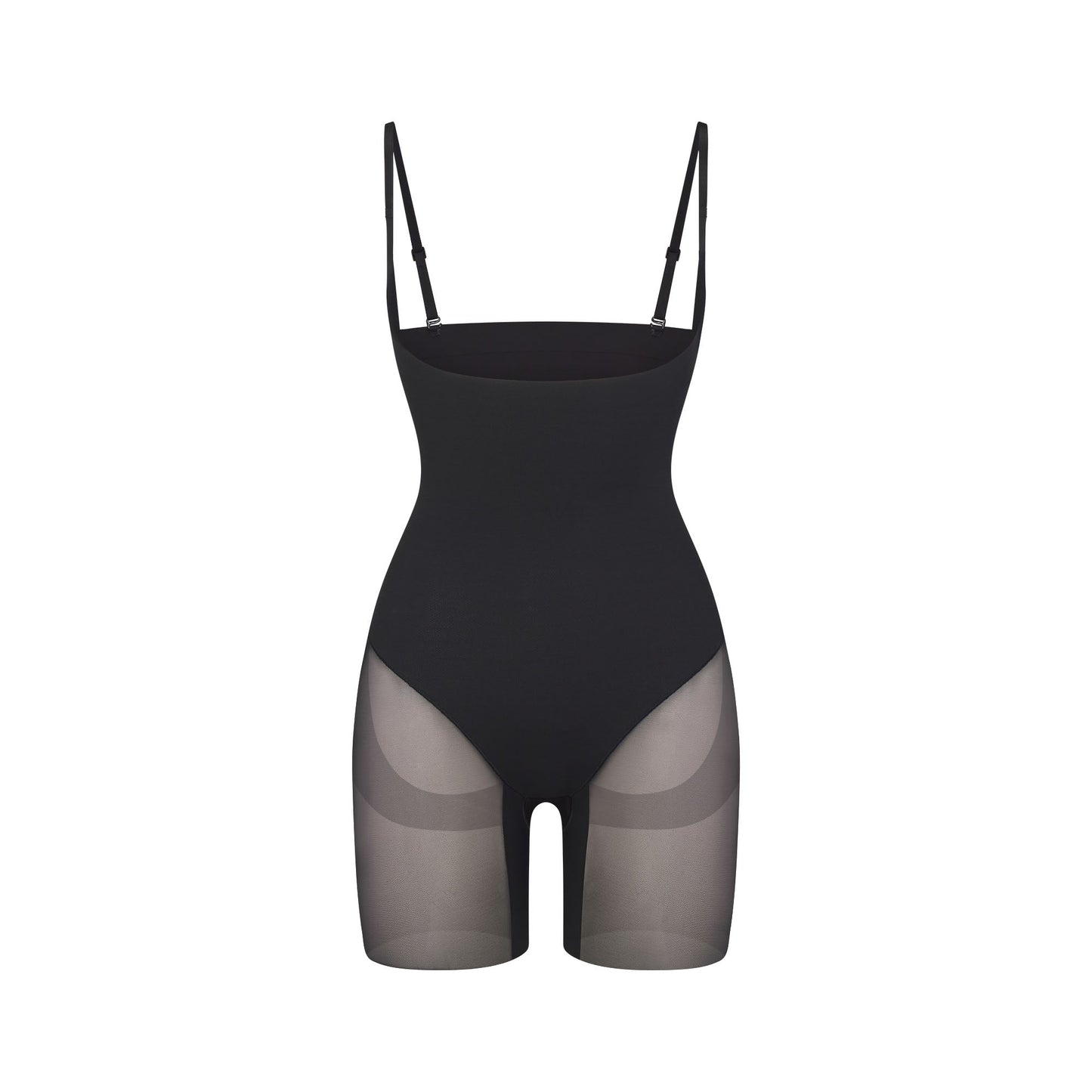 POWER MESH SHAPEWEAR CORE SCULPT OPEN BUST MID THIGH BODYSUIT | ONYX