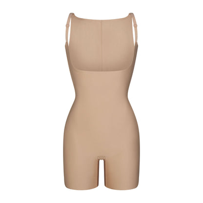 SKIMS BODY CORE SCULPT BACK SMOOTHING OPEN BUST MID THIGH BODYSUIT | CLAY
