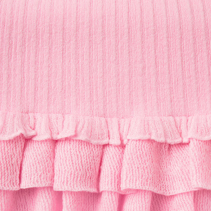 SHEER KNIT RUFFLE DRESS | PEONY