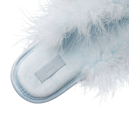 FAUX FEATHER SLIPPER | BABY BLUE