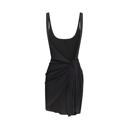 SWIM COVER-UPS SHEER OPEN FRONT SARONG | OBSIDIAN