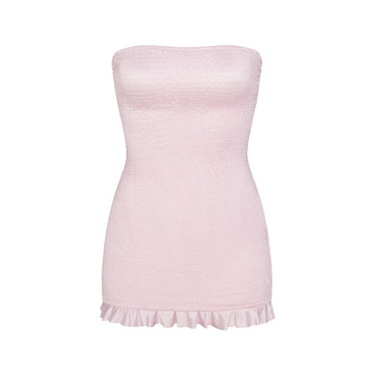 SATIN SWIM SMOCKED MINI DRESS | CHERRY BLOSSOM